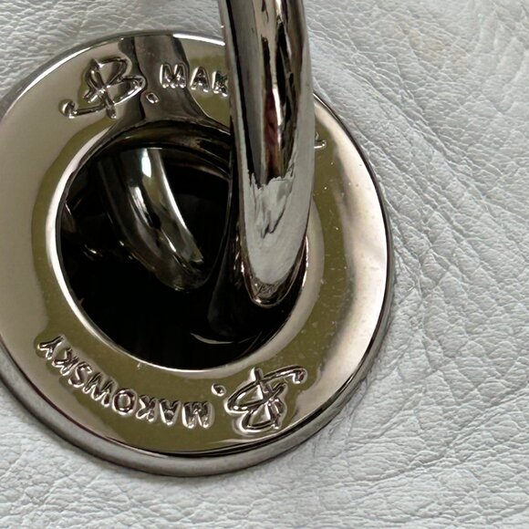 B. Makowsky White Leather Shoulder Bag Leopard Lining Boho Chic L - Picture 5 of 10